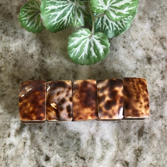 🍀Vintage Stretch Bracelet Ciprea Shell & Wood - Picture 4 of 5